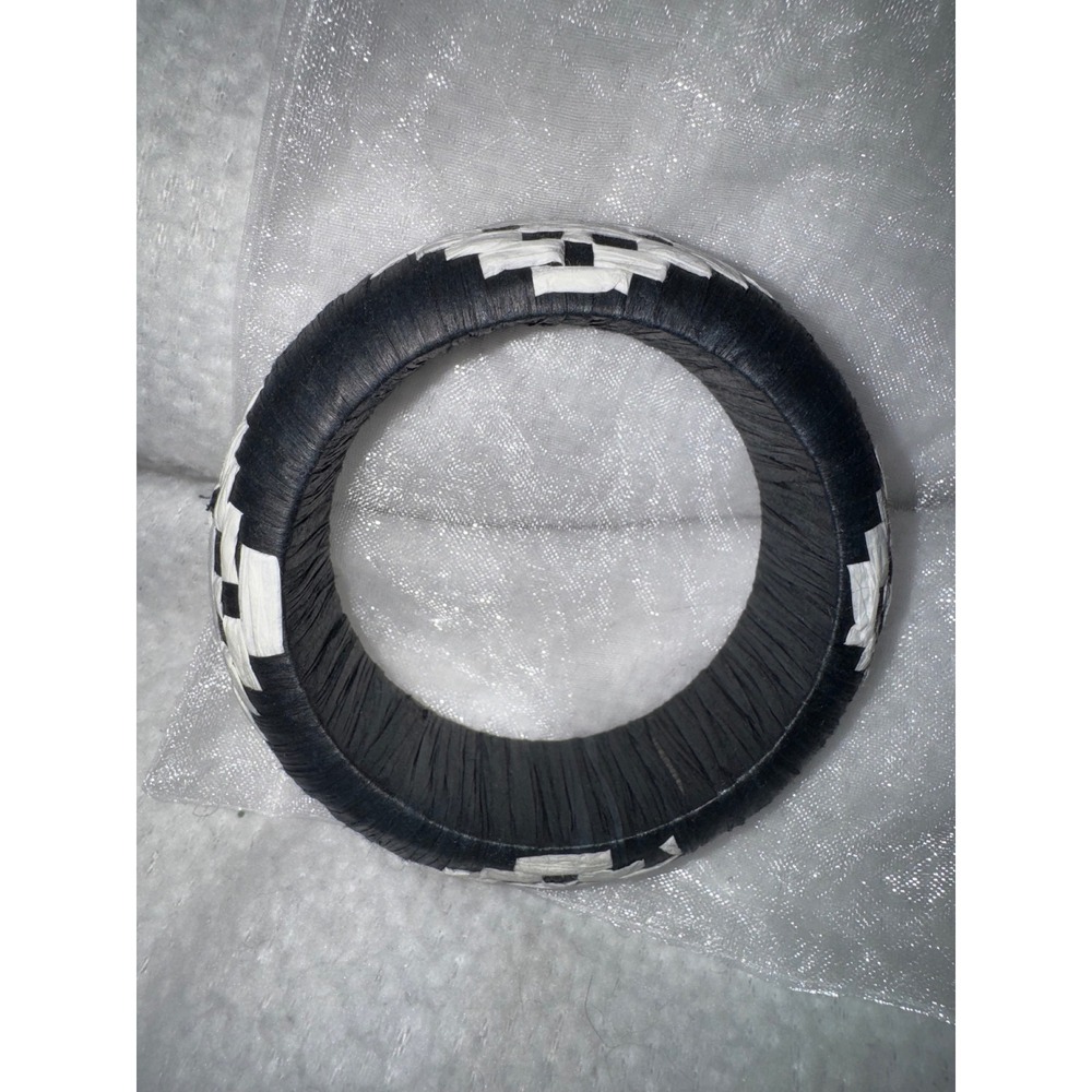 Plunder Design Black White Woven Raffia Bangle Bracelet Geometric Chunky Bangle